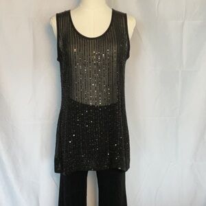 Eileen Fisher sheer black silk top w/sequins size xs